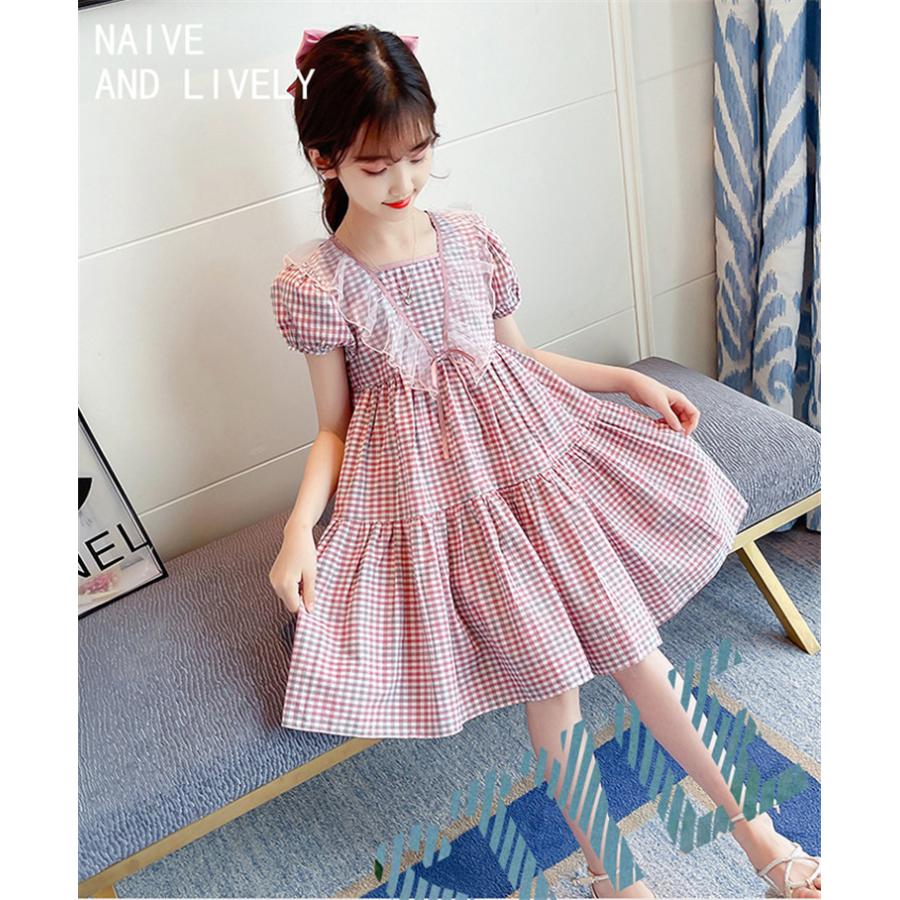 子供服 ワンピース ピンク 160 韓国子ども服 キッズ 女の子 夏 半袖ワンピース チェック柄 薄手 子供ドレス ベビー服 お姫様 おしゃれ 可愛い カジュアル 新品 Y アユストア 通販 Yahoo ショッピング