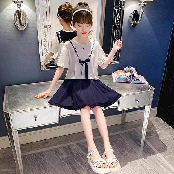 子供服 セットアップ キッズ 女の子 夏服 トップス 半袖 Tシャツ 蝶結び ミニスカート フレア 韓国子ども