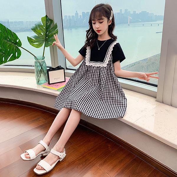 子供服 ワンピース 160 韓国子ども服 キッズ 女の子 夏 半袖ワンピース チェック柄 子供ドレス