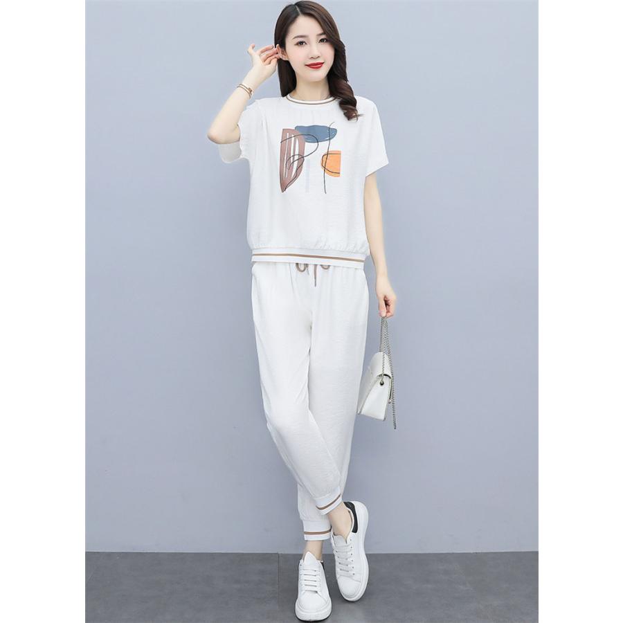 ジャージ レディース 上下 夏 40代 セットアップ 上下セット トップス 半袖tシャツ ロングパンツ スポーツウェア 大きいサイズ おしゃれ 着痩せ 通勤 上品 新品 Y4576 アユストア 通販 Yahoo ショッピング