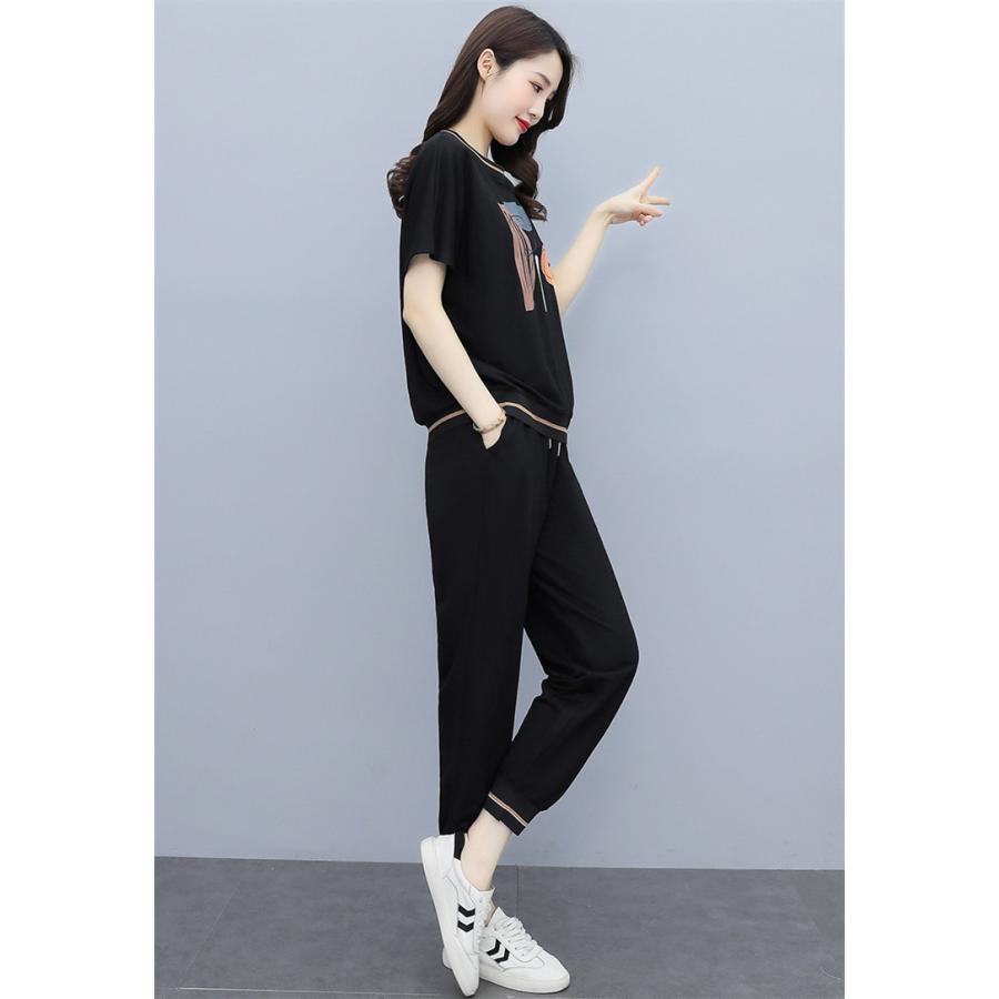 ジャージ レディース 上下 夏 40代 セットアップ 上下セット トップス 半袖tシャツ ロングパンツ スポーツウェア 大きいサイズ おしゃれ 着痩せ 通勤 上品 新品 Y4576 アユストア 通販 Yahoo ショッピング