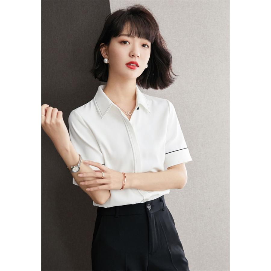 ブラウス レディース 半袖 白 オフィス 夏服 40代 代 トップス シャツ リボン シフォン Tシャツ きれいめ 可愛い 着痩せ 韓国風 おしゃれ 大人 上品 通勤 新品 直送商品