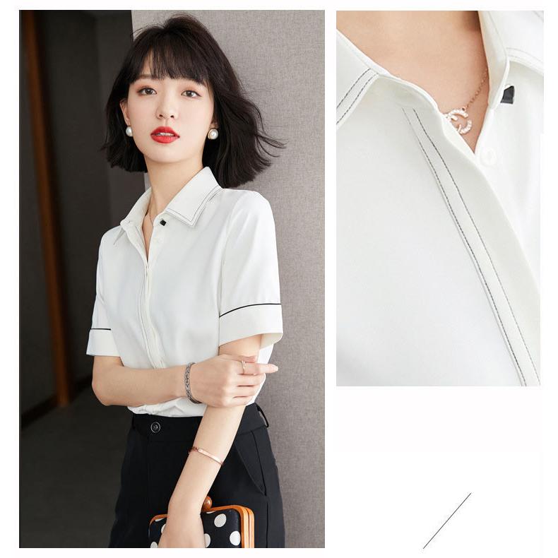 ブラウス レディース 半袖 白 オフィス 夏服 40代 代 トップス シャツ リボン シフォン Tシャツ きれいめ 可愛い 着痩せ 韓国風 おしゃれ 大人 上品 通勤 新品 直送商品