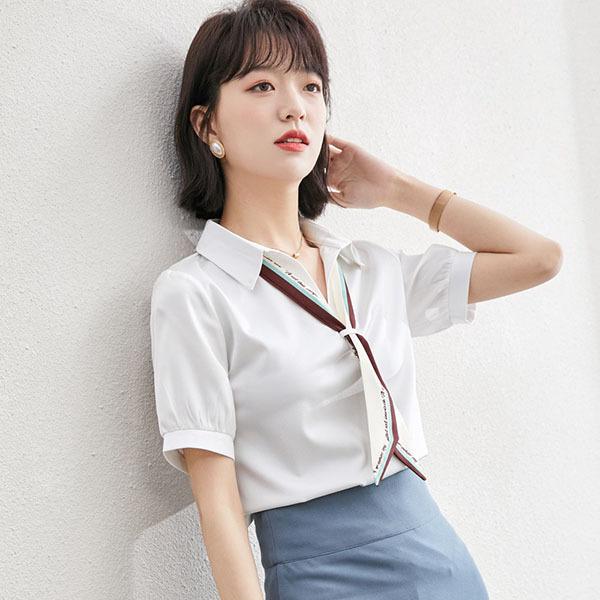 ブラウス レディース 半袖 白 オフィス 夏 40代 代 トップス シャツ リボン コーデ シフォン きれいめ 可愛い 着痩せ 韓国風 おしゃれ 大人 上品 通勤 Ol 新品 Y アユストア 通販 Yahoo ショッピング