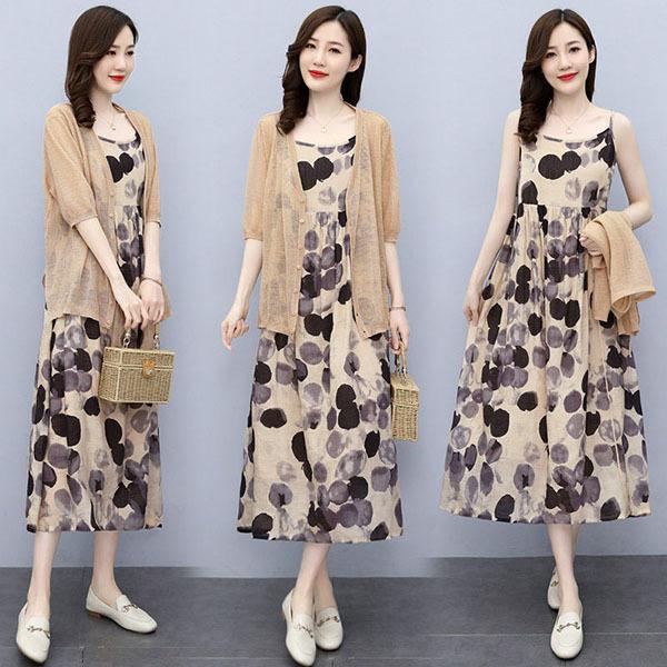 オープニングセール セットアップ レディース 夏服 カジュアル コーデ 40代 トップス 半袖 ブラウス マキシワンピース キャミソール 花柄 綿麻 大きいサイズ おしゃれ 着痩せ 通勤
