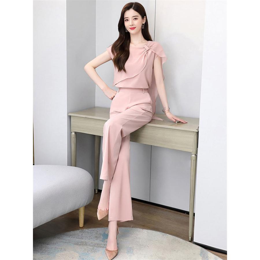 セットアップ レディース 夏服 カジュアル コーデ 40代 トップス ブラウス Tシャツ ガウチョパンツ シフォン きれいめ 大きいサイズ おしゃれ 着痩せ 通勤 新品 Y アユストア 通販 Yahoo ショッピング