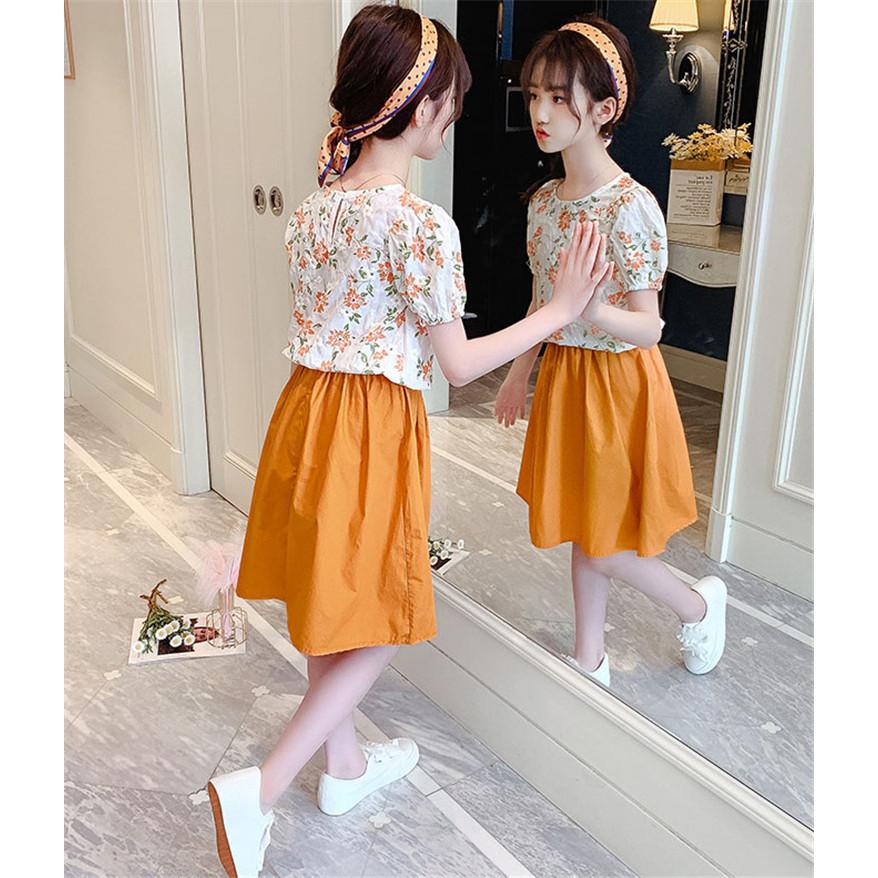 子供服 女の子 夏服 セットアップ 上下セット 半袖 ブラウス Tシャツ 花柄 綿麻 スカート ロング丈 韓国子供服 キッズ ジュニア ベビー服 おしゃれ 可愛い 新品 Y アユストア 通販 Yahoo ショッピング