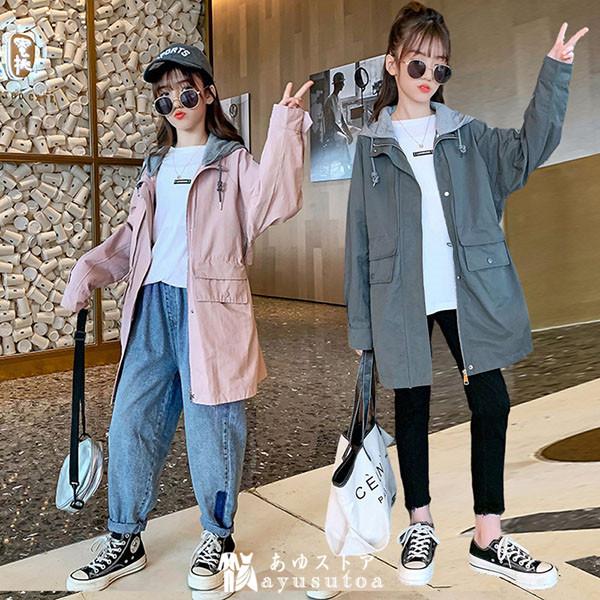 トレンチコート キッズ 子供服 女の子 秋服 コート ロングコート アウター ジャケット パーカー トップス チュニック 韓国子供服 ジュニア おしゃれ 可愛い 新品 誕生日 お祝い