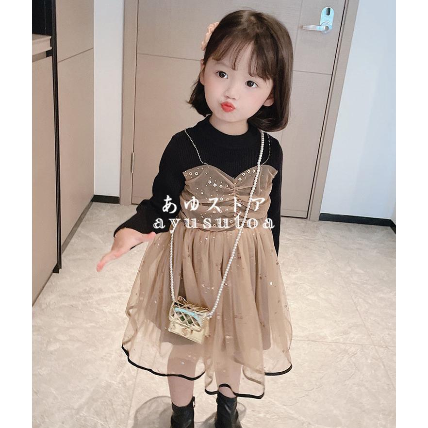 販売激安 春秋子供服 キッズ チュールドレス ロング ワンピースp ワンピース