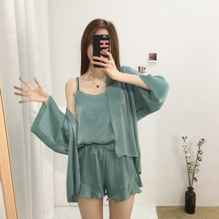 ネグリジェ レディース 前開き ロング ルームウェアセクシー 絹 パジャマ シルク風 パジャマ 3点セット レース 可愛い 冷房対応 パジャマ レディース Y アユストア 通販 Yahoo ショッピング
