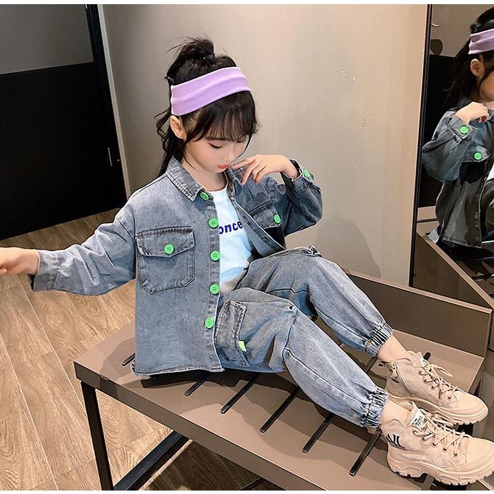 子供服 セットアップ 女の子 長袖 春秋 秋着 上下セット 韓国子供服 キッズ ジュニア Tシャツ デニムパンツ 長ズボン 可愛い おしゃれ 小学生 通学着 新品 Y4629 アユストア 通販 Yahoo ショッピング