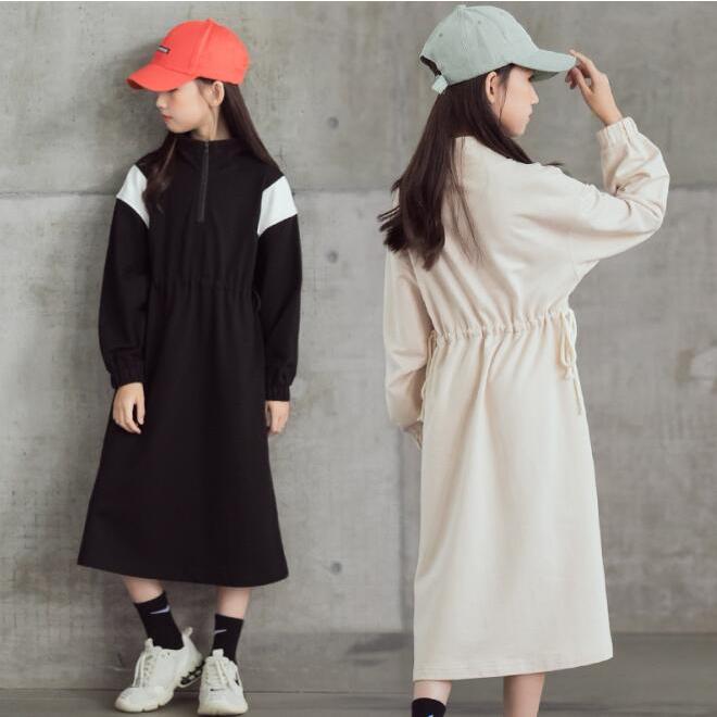 子ども服 ワンピース キッズ 女の子 スウェットワンピース スタンドアップカラー 運動着 ジュニア 通学 長袖 ミックスカラー ロングスウェット 春秋着 110 160 Y4632 アユストア 通販 Yahoo ショッピング