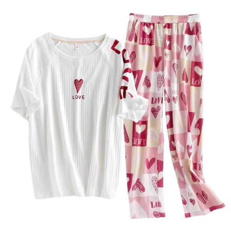 パジャマ レディース 2点セット 春夏 ルームウェア 上下セット 薄め 綿 半袖 長ズボン 寝間着 部屋着 体型カバー 大きいサイズ 韓国風 可愛い 新作 Y アユストア 通販 Yahoo ショッピング