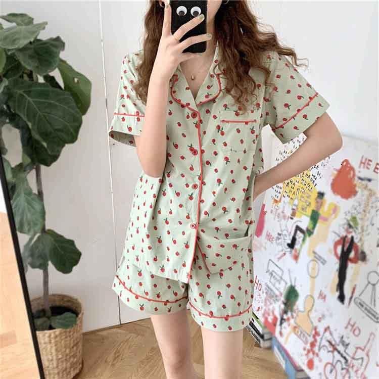 4色 パジャマ レディース 春夏 ルームウェア 前開きパジャマ 2点セット 半袖 パンツ シャツパジャマ 寝間着 部屋着 体型カバー 韓国風 可愛い Y4846 アユストア 通販 Yahoo ショッピング