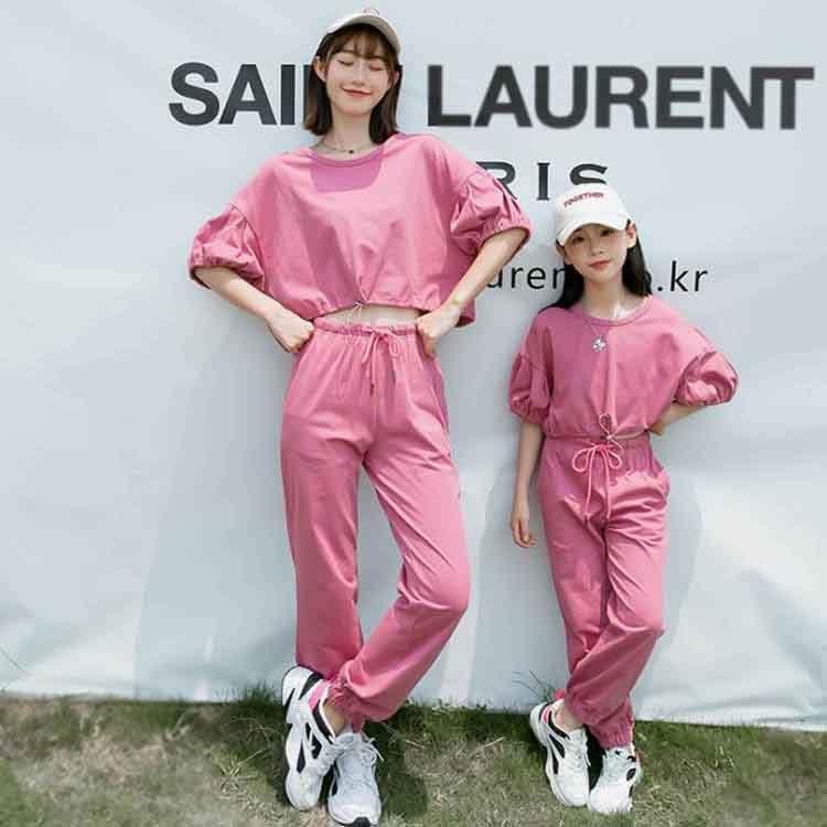 韓国子供服 セットアップ キッズ 女の子 夏服 親子ペア半袖tシャツ パンツ 2点セット スポーツウェア ガールズ 上下セット ゆったり 可愛い 運動着 子供用 全2色 Y アユストア 通販 Yahoo ショッピング