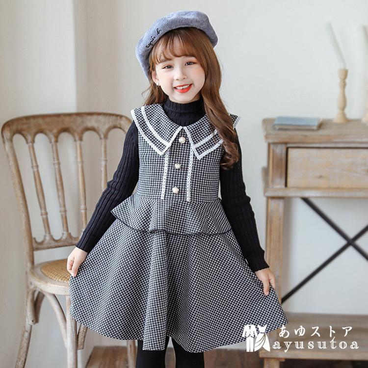 ワンピース キッズ 子供服 女の子 春秋 キッズワンピース ワンピース チェック柄 子供ドレス お姫様 ジュニア おしゃれ 可愛い カジュアル 小学生 新品 Y アユストア 通販 Yahoo ショッピング