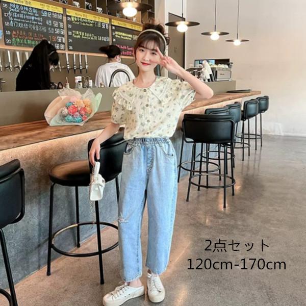 新品即決 韓国子供服 女の子 夏服 セットアップ おしゃれ 上下セット キッズ ガールズ 半袖 トップス デニムワイドパンツ 2点セット 夏着 可愛い 女児 通学着 旅行 Aynaelda Com