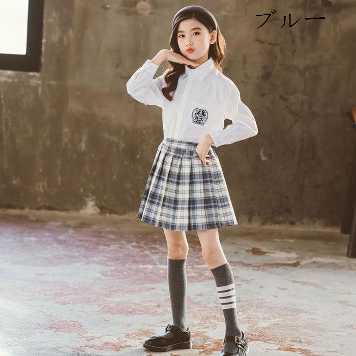 送料無料 スーツ 韓国 シャツ 女の子 フォーマル かわいい 子供制服 キッズ 子供 子供服 ズボン チェック柄 学生制服 3点セット ジャケット