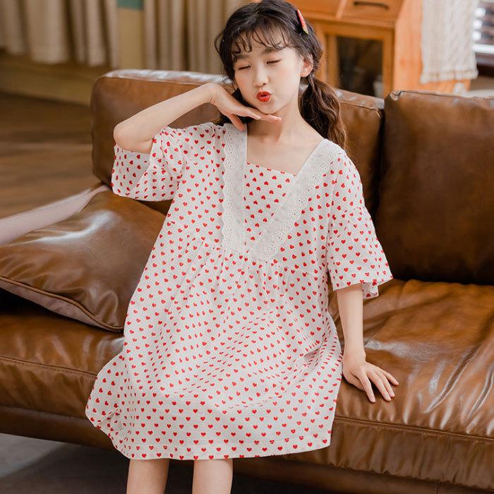 女の子 パジャマ ロング丈 ルームウェア 長袖 モーダル 部屋着 姉妹 ホワイト 春 純綿 夏 キッズ ナイトドレス 秋