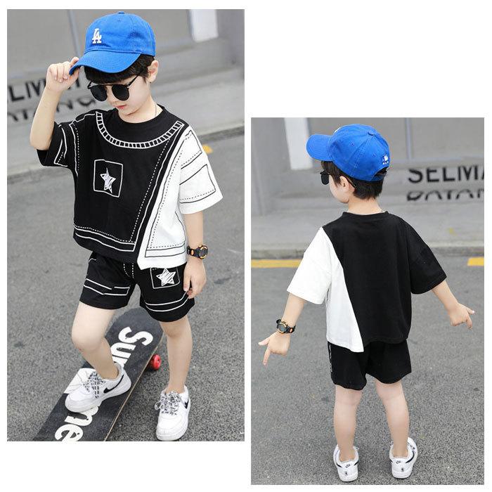 子ども服 男の子 セットアップ 夏服 幼児 上下セット 2点セット ブラック Tシャツ パンツ レジャー 可愛い 半袖 ショーツ キッズ ボーイズ ベビー 夏着 90 140 Y6060 アユストア 通販 Yahoo ショッピング