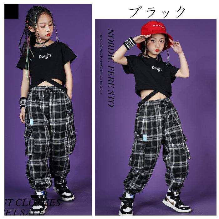 女の子 ダンス 衣装 ヒップホップ ダンスウェアステージ衣装 子供 上下セット 2点セット Hiphop 半袖tシャツ チェック柄パンツ ジャズダンス衣装 可愛い 110 180 Y アユストア 通販 Yahoo ショッピング