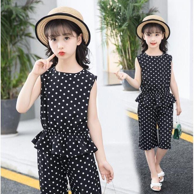 子供服 おしゃれ セットアップ キッズ 夏 トップス ブラウス Tシャツ パンツ 水玉柄 韓国子ども服 ジュニア 女児 可愛い 1年保証