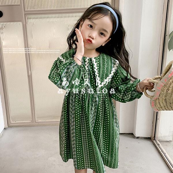 ワンピース キッズ 長袖 子供服 女の子 春服 花柄ワンピース 韓国子供服 ベビー服 子供
