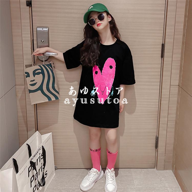 子供服 Tシャツ 女の子 春夏 半袖 キッズ トップス ロングtシャツ ダンス衣装 韓国子供服 ジュニア ベビー服 おしゃれ 可愛い 薄手 涼しい 誕生日 新品 160 150 送料無料キャンペーン