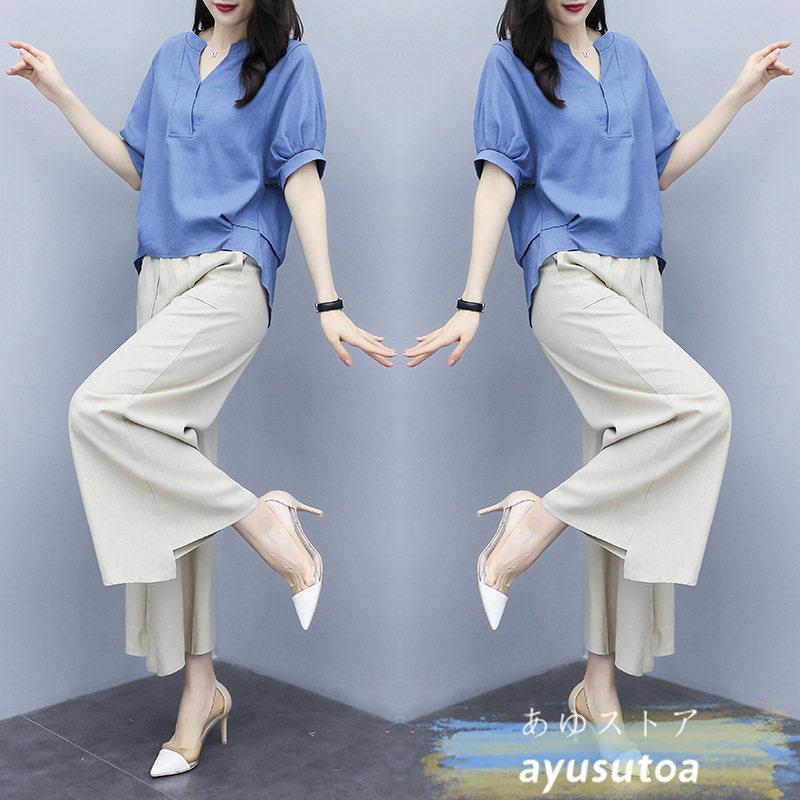 セットアップ レディース 夏 40代 コーデ カジュアル トップス ブラウス シャツ ガウチョパンツ シフォン 大きいサイズ 2点セット おしゃれ 着痩せ 新品 Y アユストア 通販 Yahoo ショッピング