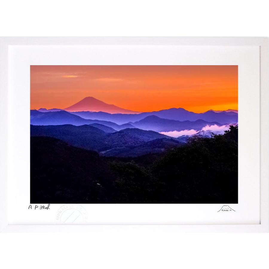 版画 絵画 富士山 オレンジの朝 インテリア 壁掛け 額入り 風景画 油絵