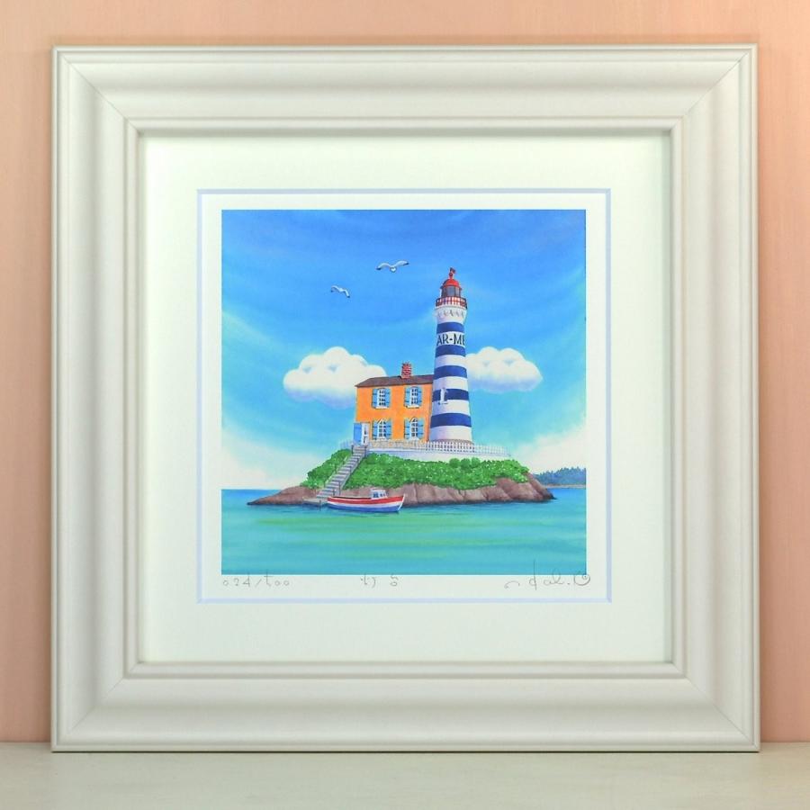 灯台の油彩画 風景画 灯台絵 油彩画100号 灯台のある風景