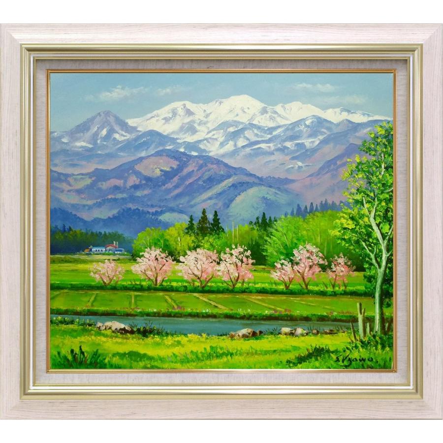 手描き油絵 羽沢 清水 桃の花咲く頃 F10 画家本人手描き 絵画 額 手描き油絵 羽沢 清水 桃の花咲く頃 F10 画家本人手描き 絵画 額