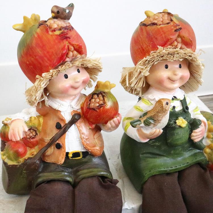 置物 ディスプレイとしてかわいい お座り人形 ザクロ 2SET インテリア