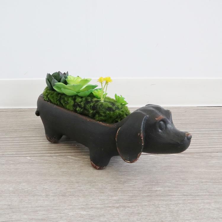 置物 置物 犬 ダックスフンド アレンジフラワー インテリア 壁掛け