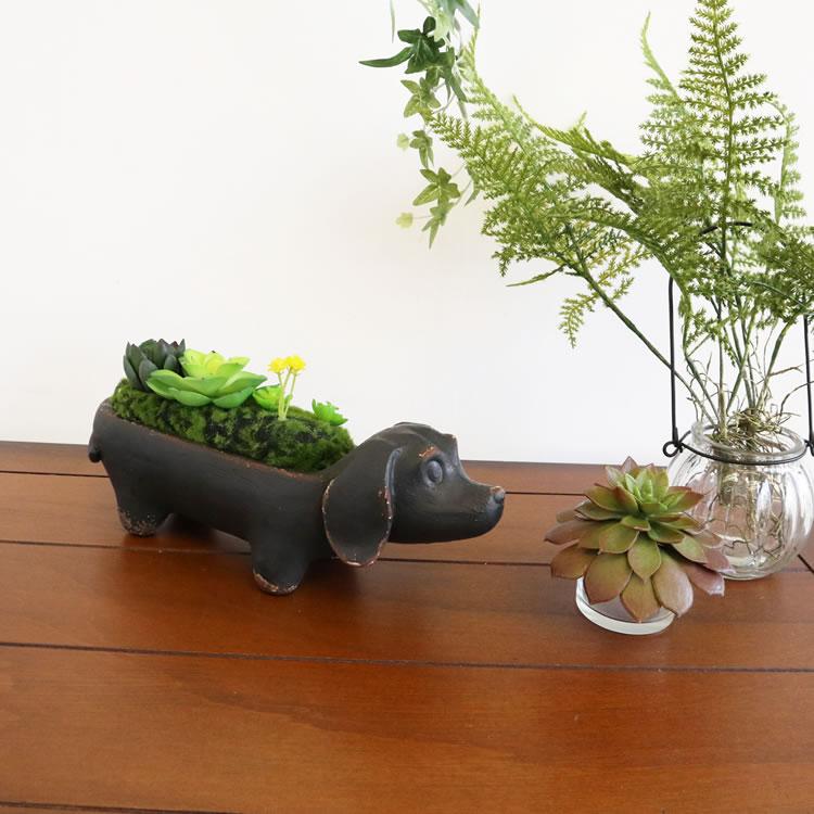 置物 置物 犬 ダックスフンド アレンジフラワー インテリア 壁掛け