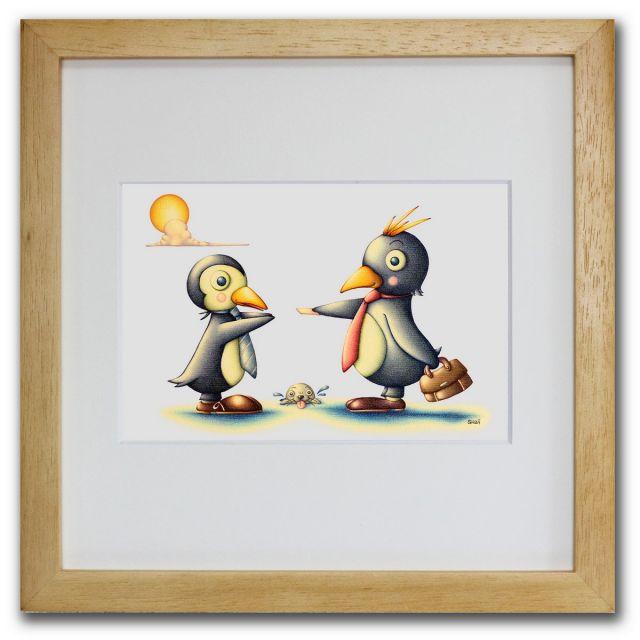 色鉛筆画 版画 Shoji ゆうパケット 風景画 ポスター インテリア アートパネル 額入り ペンギン 油絵 ツリー 額装込 アート 壁掛け