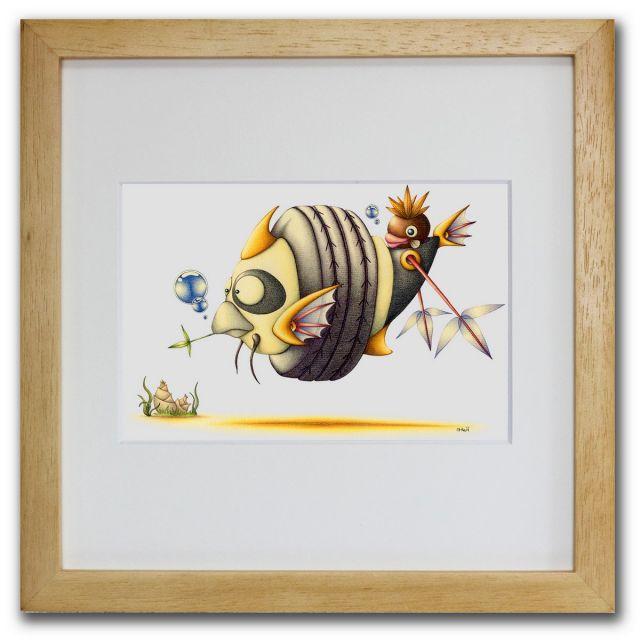 色鉛筆画・版画 ゆうパケット 熊猫魚 SHOji 絵画 壁掛け 壁飾り