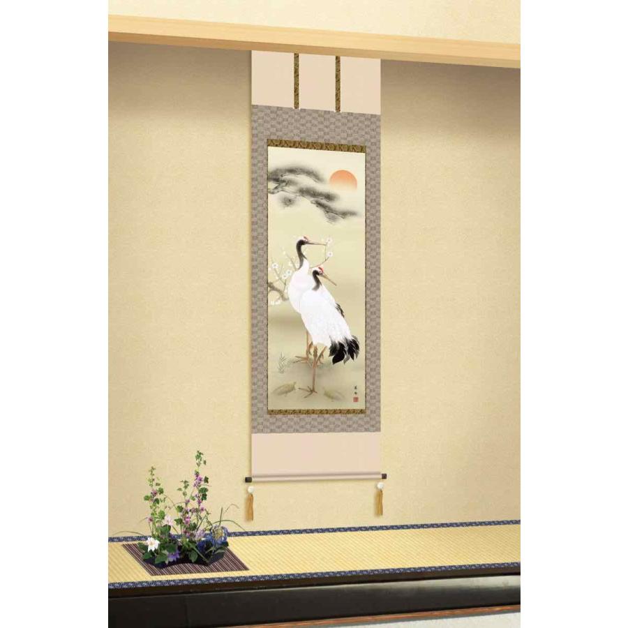 掛け軸 縁起画 一富士二鷹三茄子 長江 桂舟 尺五 桐箱付き 【凧上げ】