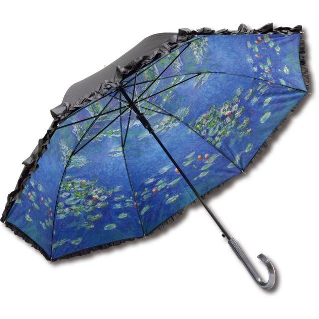 傘 名画フリルジャンプ傘〜晴雨兼用〜（モネ「睡蓮II」） 日傘 雨傘 
