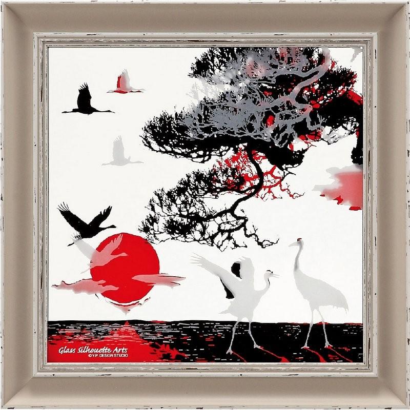 日本画 伊藤若冲松に鶴 刺繍絵画 鶴 松 額縁入り 伊藤若冲 白鶴図 松に