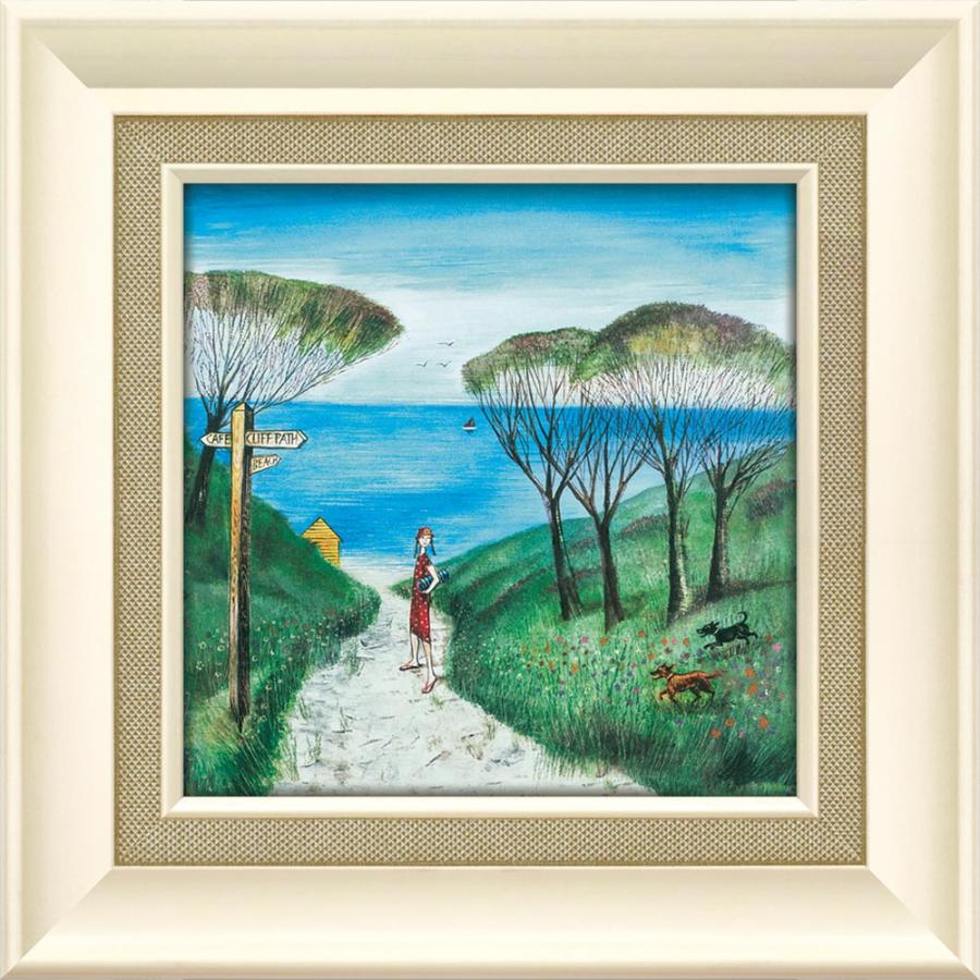絵画 ジョー ラム「ビーチ パス」 ゆうパケット 犬 風景 絵 額付き