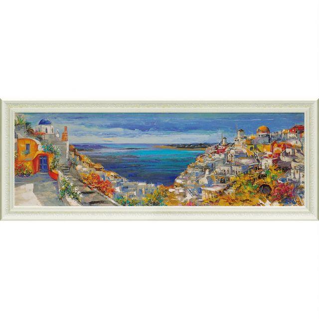 値引 絵画ルイージ フローリオ サントリーニ インテリア 壁掛け 額入り 油絵 ポスター アート 海 ゲル加工 アートパネル リビング 玄関 プレゼント 花 輝く高品質な Www Gran Gusto It