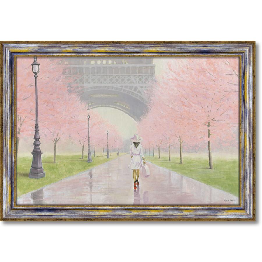 絵画 マルコ ファビアノ「プランタン パリ1」 アートフレーム 巣ごもり リビング 玄関 インテリア 壁掛け 額付き 額入り 額装込 プレゼント 花 公園