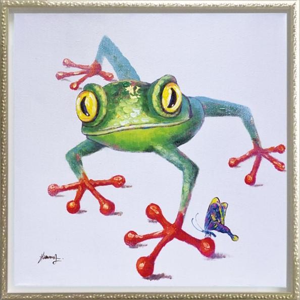 油絵 オイル ペイント アート クロール フロッグ（Mサイズ） 絵画 壁掛け 壁飾り インテリア 油絵 花 アートパネル ポスター 絵 額入り リビング 玄関