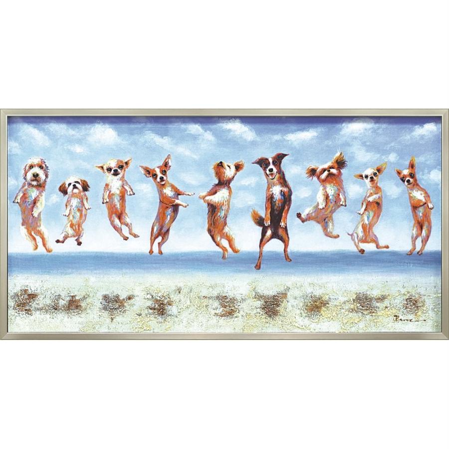 ユーパワー　 ハンドペイントオイルペイントアート 「ジャンピングドッグス」 絵画 油絵 オイル ペイント アート「ジャンピング ドッグス」 壁掛け