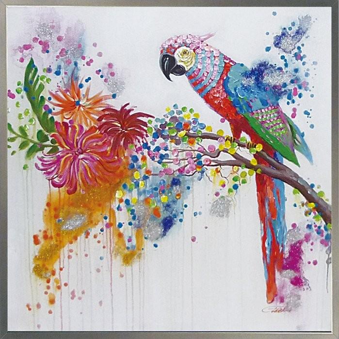 絵画 アート ゴージャス パロット 壁掛け 壁飾り インテリア 油絵 花 