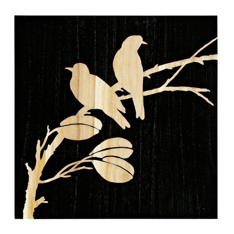木彫りアート ウッド スカルプチャー アート ツーバード (ブラック) 絵画 壁掛け 壁飾り インテリア 油絵 花 アートパネル ポスター 絵