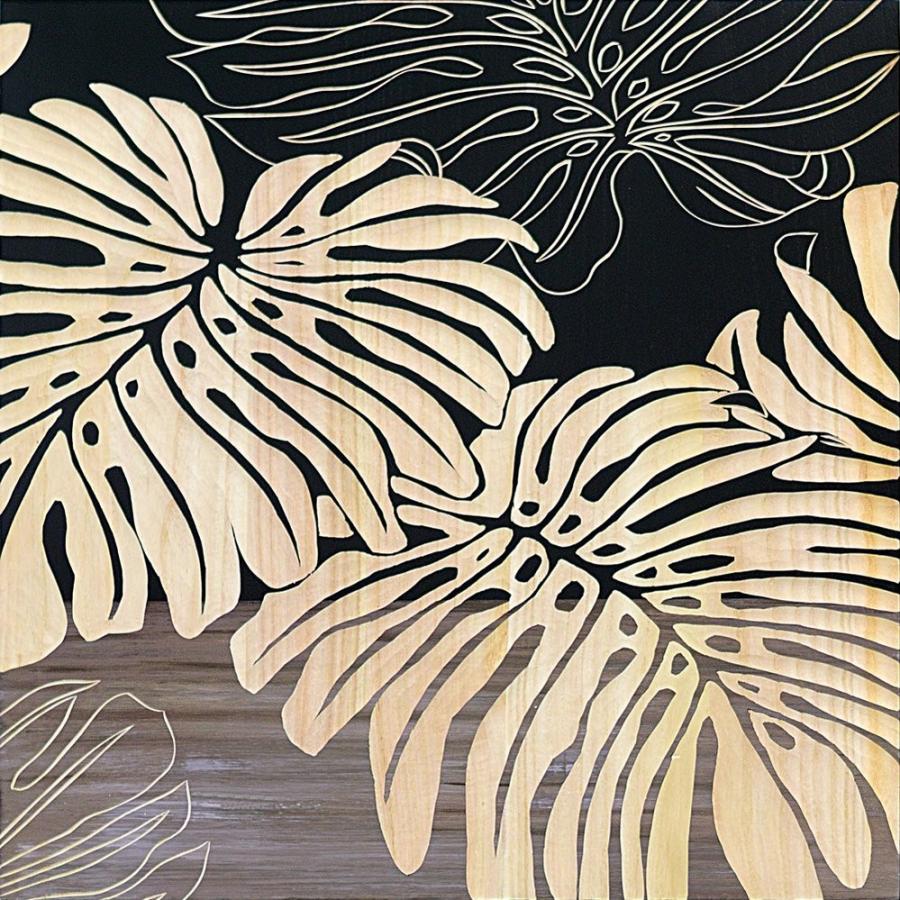 木彫りアート ウッド スカルプチャー アート「ワイルド モンステラ（BK+NP）」 絵画 壁掛け 壁飾り インテリア