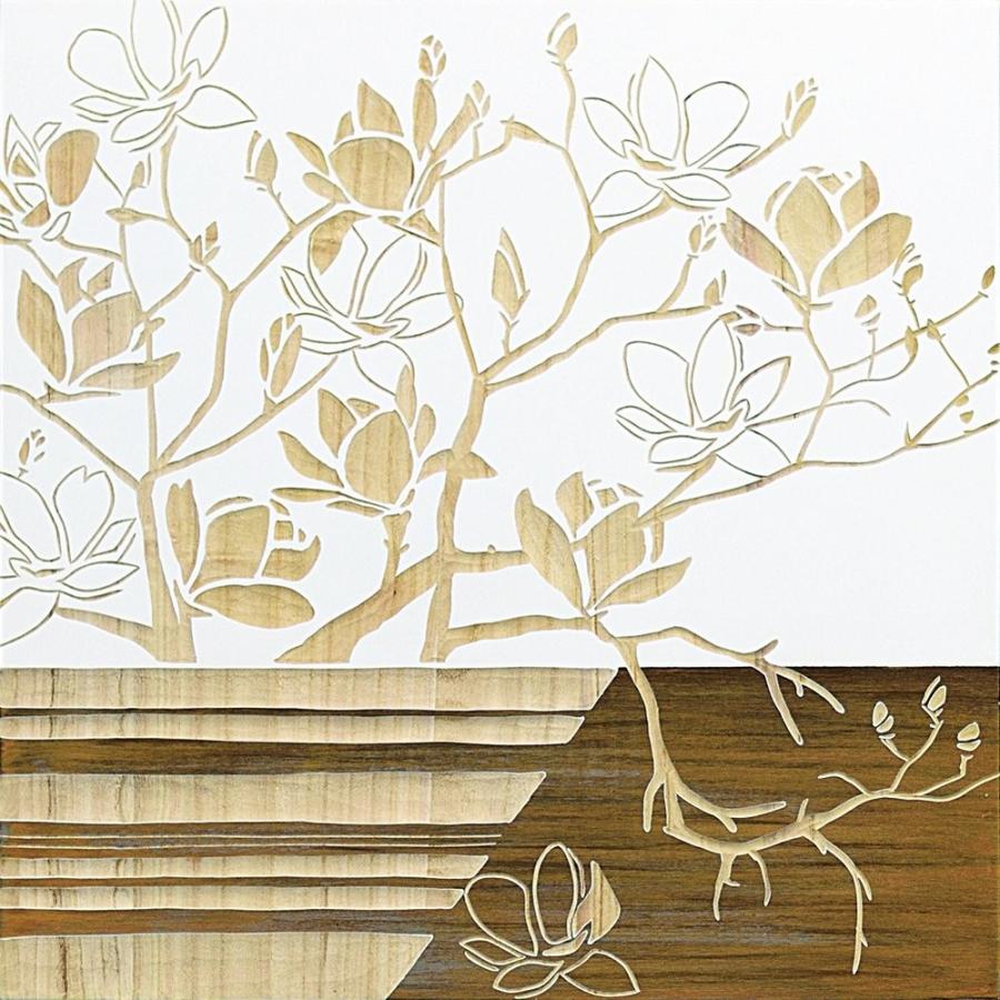 木彫りアート ウッド スカルプチャー アート「マグノリア with ベース（WH+NP）」 絵画 壁掛け 壁飾り インテリア