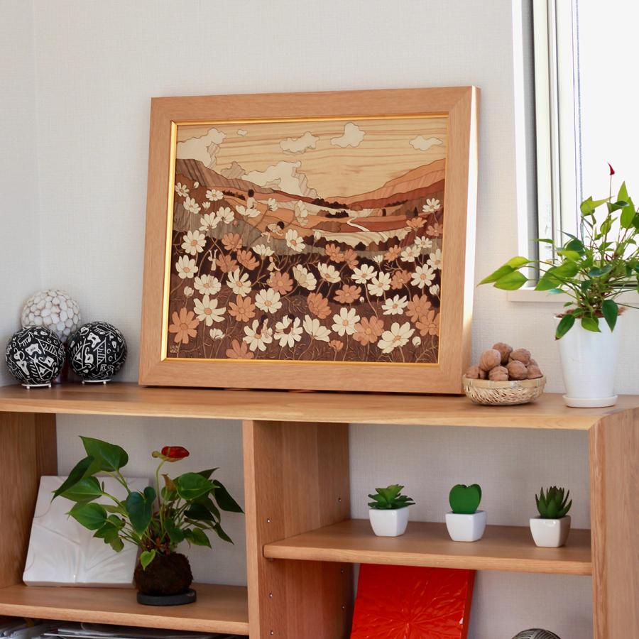 木の絵画 ウッドアート 季節のお花 コスモスの丘 アトリエやしろ